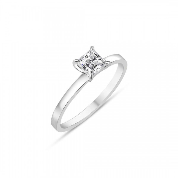 Pırlanta Tektaş Yüzük 0,50 Karat Prenses Kare HRD Sertifikalı TD1230